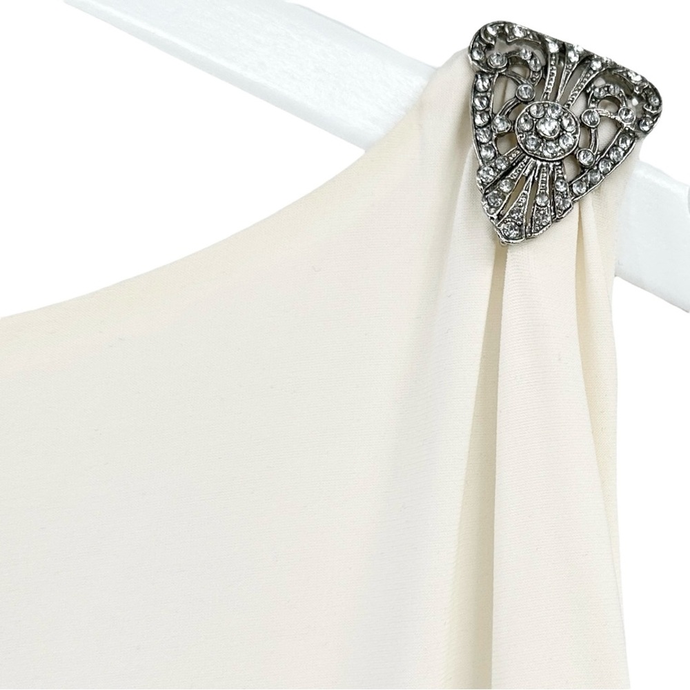 Lauren Ralph Lauren White Draped Embellished  Formal Evening Maxi Dress Gown - Picture 6 of 8